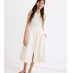 Madewell Linen-Cotton Smocked Waste Button Front Midi Skirt (Size S- runs large)